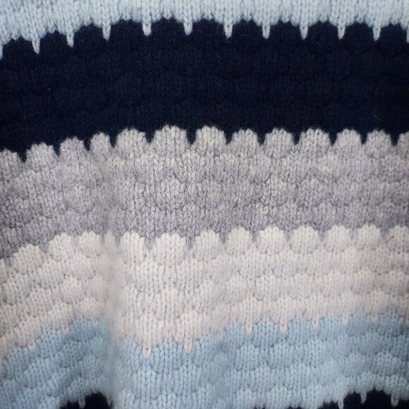 Alashan Sweater Womens XL Merino Wool Pullover Crochet Knit Blue White Mock Neck - Picture 3 of 14